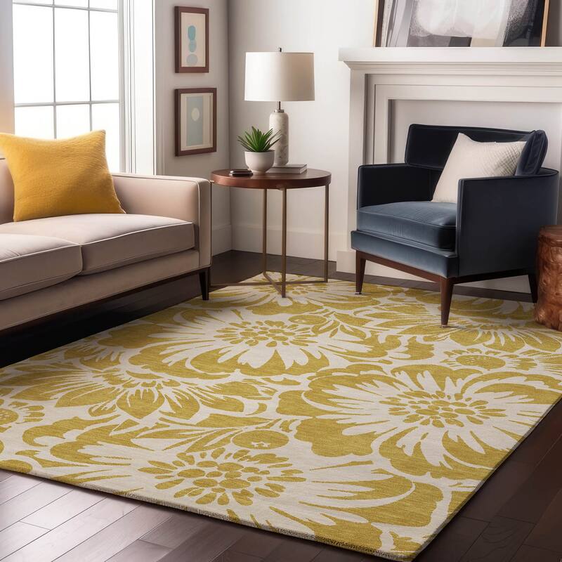 Premium Washable Super Soft Modern Floral Mayfield Rug - Gold - 5' x 7' 6"