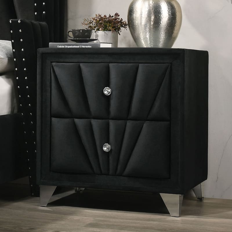 Ambrosia Transitional Black Fabric 2-Drawer Nightstand by Furniture of America