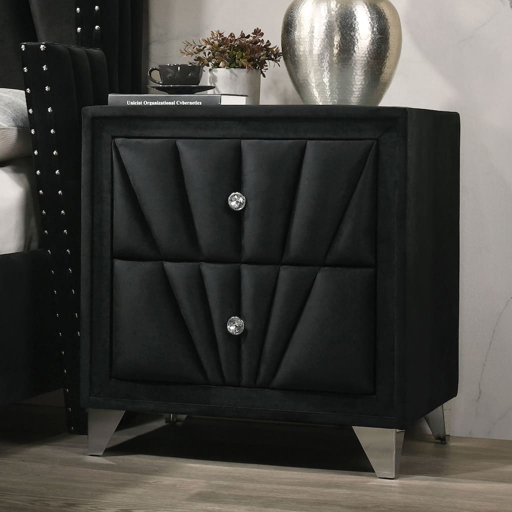 Ambrosia Transitional Black Fabric 2-Drawer Nightstand by Furniture of America