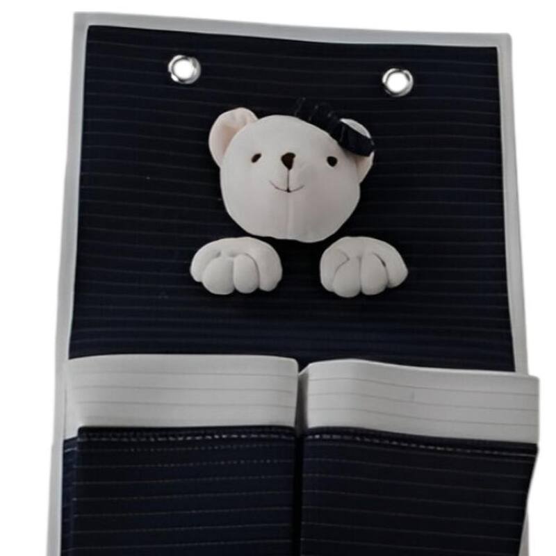 HomeRoots Set of Two Black And White Teddy Bear Three Pocket Fabric Wall Hanger