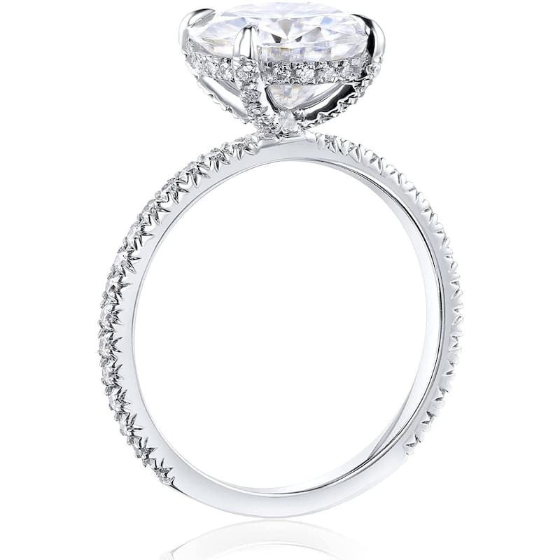 Kobelli 3 Carat Moissanite and Lab Grown Diamond 14k Solid Gold Wrap Basket Near Eternity French Pavé Lumière Engagement Ring