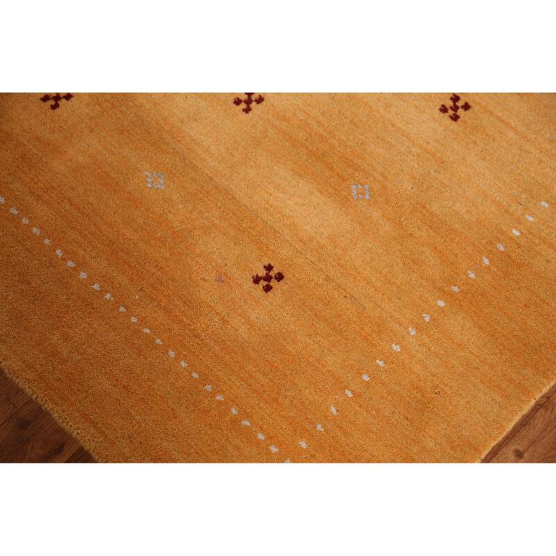 Hand Knotted Oriental 100% Wool Carpet Tribal Tribal Yellow & Gold Gabbeh Area Rug - 6' 4'' X 4' 7''