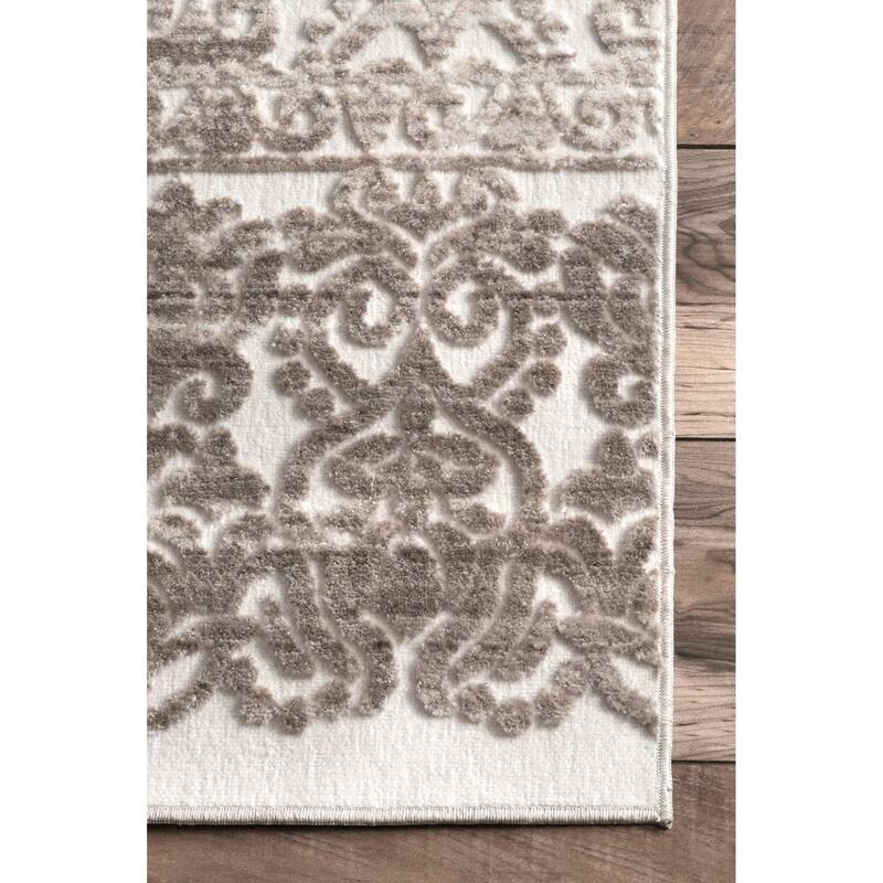 Nuloom Beige Traditional Victorian Glam Fading Liza Damask Royal Print Area Rug