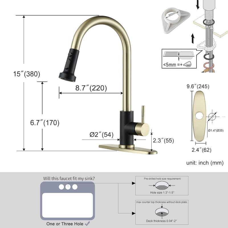 WOWOW Single Handle Pull Down Sprayer Kitchen Faucet