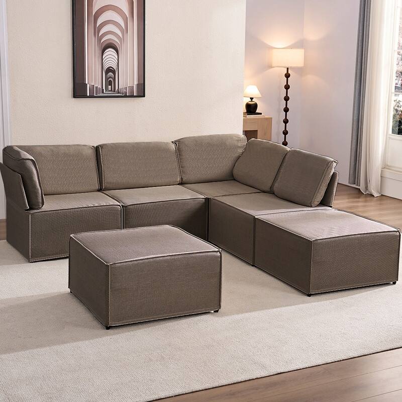 Mixoy Oversized Modular Sectional Sofa, U/L-Shaped Couch with Deep Seat, Ottoman, Convertible Modern Linen Sleeper Sofa Bed