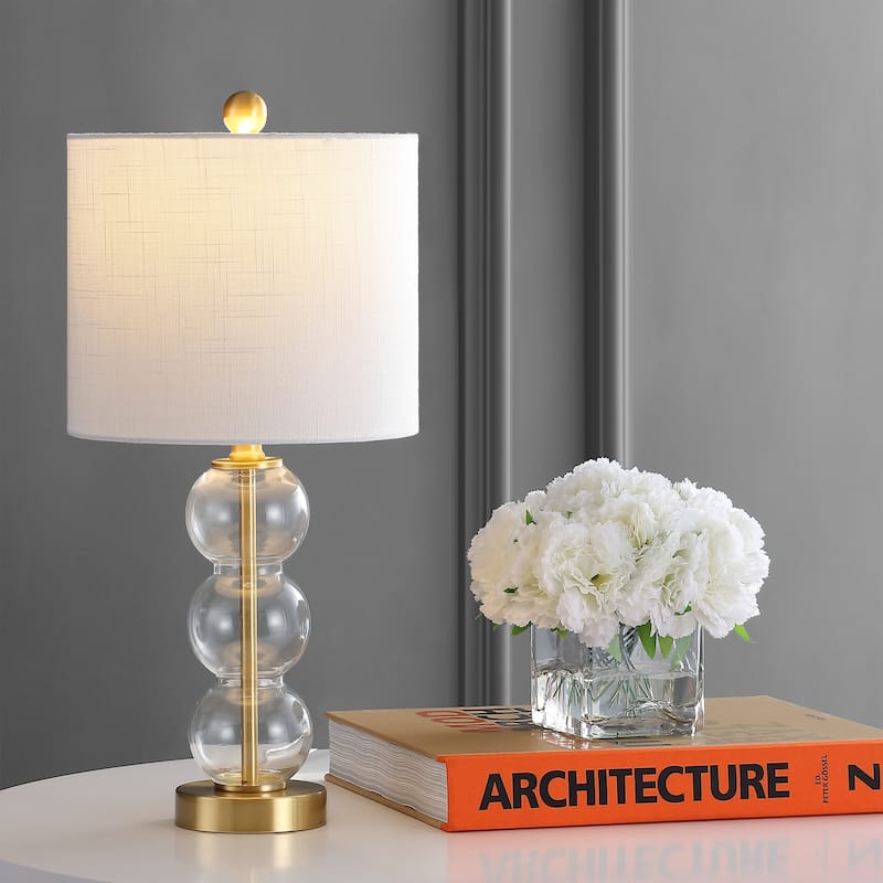 Wilson 21" Glass/Metal LED Table Lamp, White/Brass Gold by JONATHAN Y - Clear