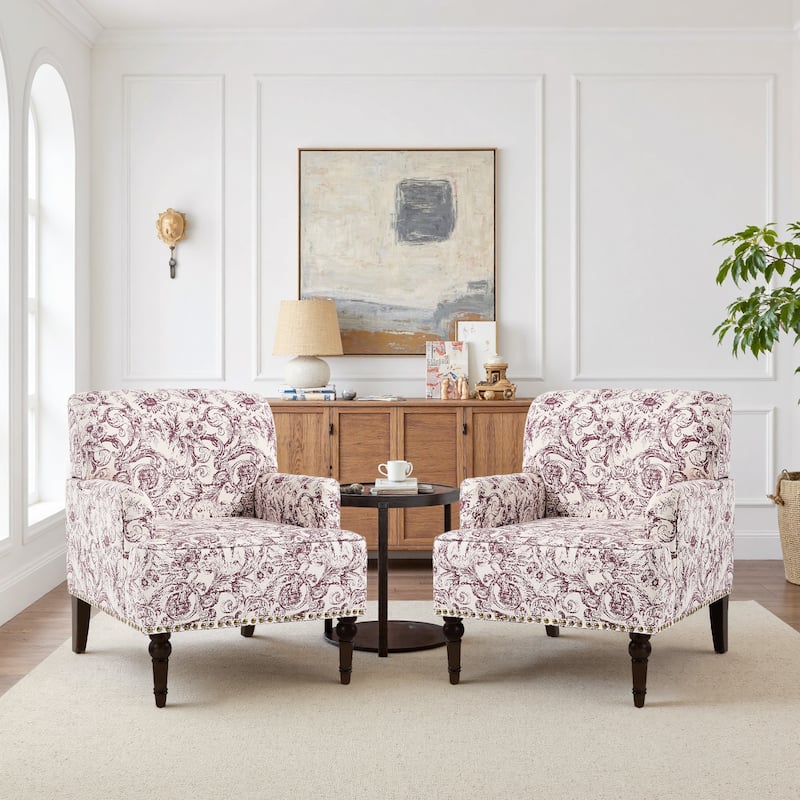 2 Set Upholstered Accent Chairs Nailhead Trim Armchairs
