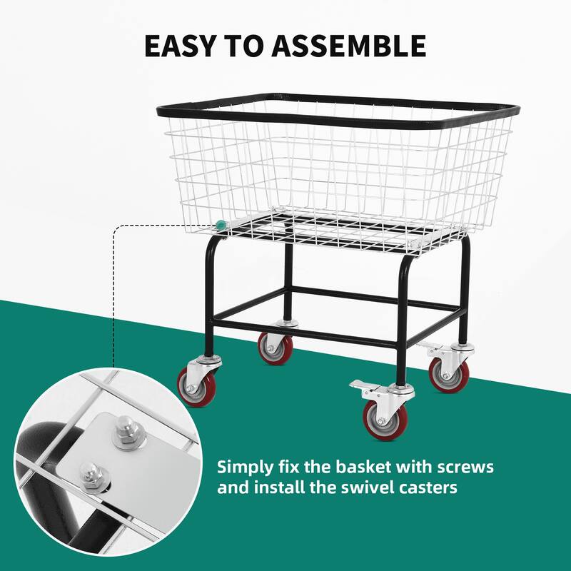 Commercial-Grade 4.5 Bushel Wire Laundry Basket Cart with Wheels