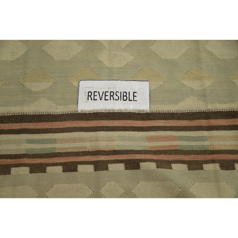 Hand Woven Oriental 100% Wool Carpet Southwestern Tribal Green Kilim Area Rug - 9' 4'' X 6' 1''