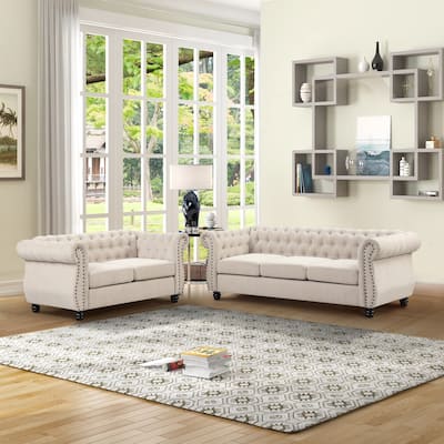 Morden Fort Lovaseat and Sofa Set Tufted Upholstered Chesterfield Furniture Set