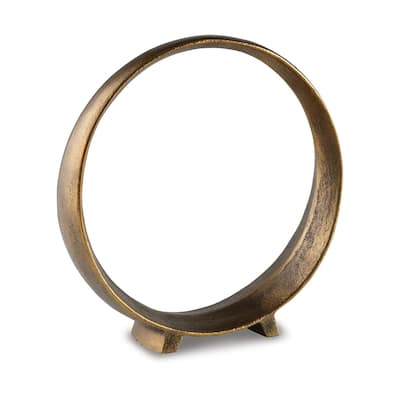 Dalie 12 Inch Sculpture, Set of 2, Round, Antique Brass Tone Cast Aluminium