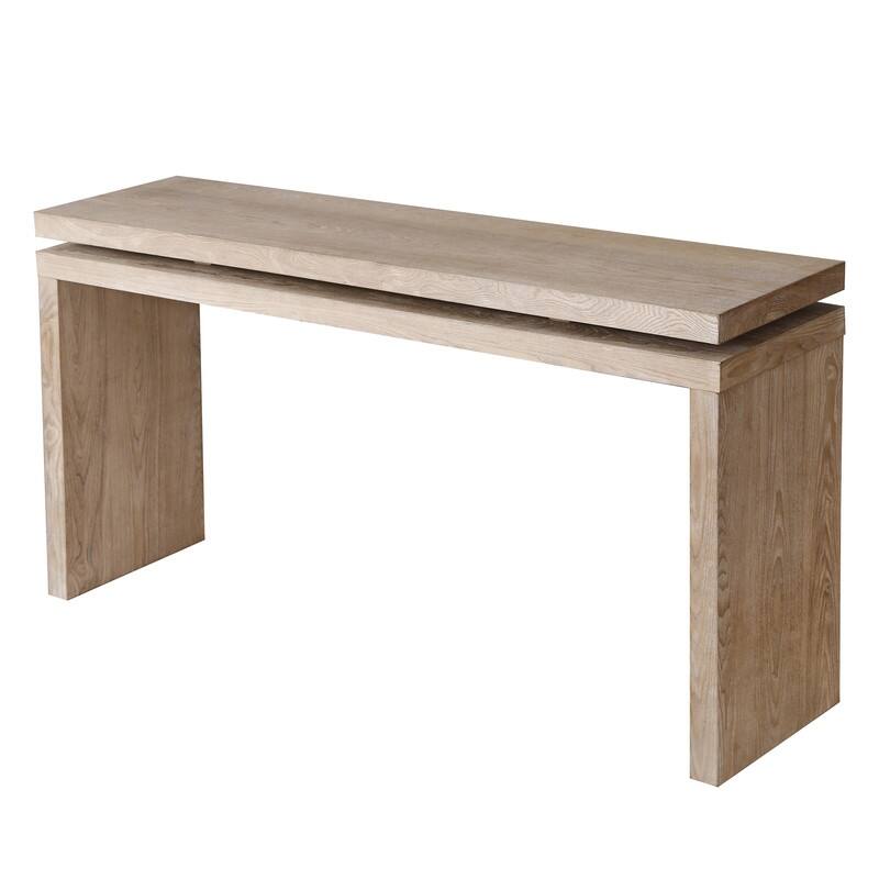 60'' Farmhouse Console Table - Retro Wooden Entryway Table with Double Board Suspension Design, Solid Wood & MDF, Sofa Table