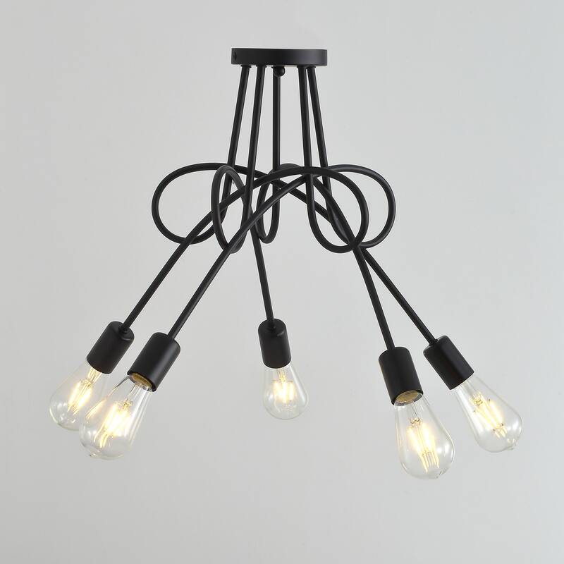 Modern Black 5-Light Curved Line Sputnik Design Ceiling Lamp