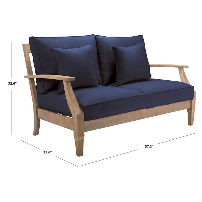 SAFAVIEH Couture Martinique Wood Patio Loveseat - 56"W x 35"D x 32"H - Natural/Navy