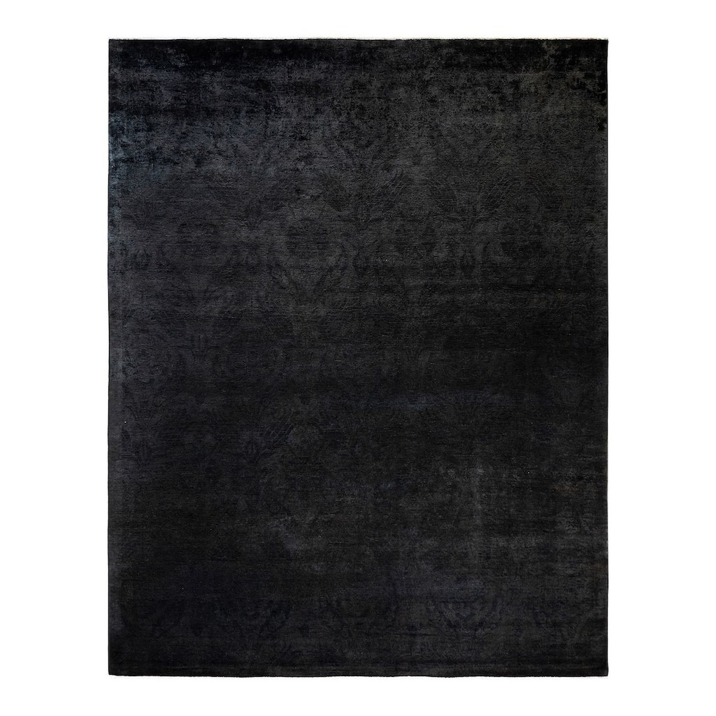 Overton Hand Knotted Wool Vintage Inspired Modern Contemporary Overdyed Black Area Rug - 8' 4" x 10' 5"