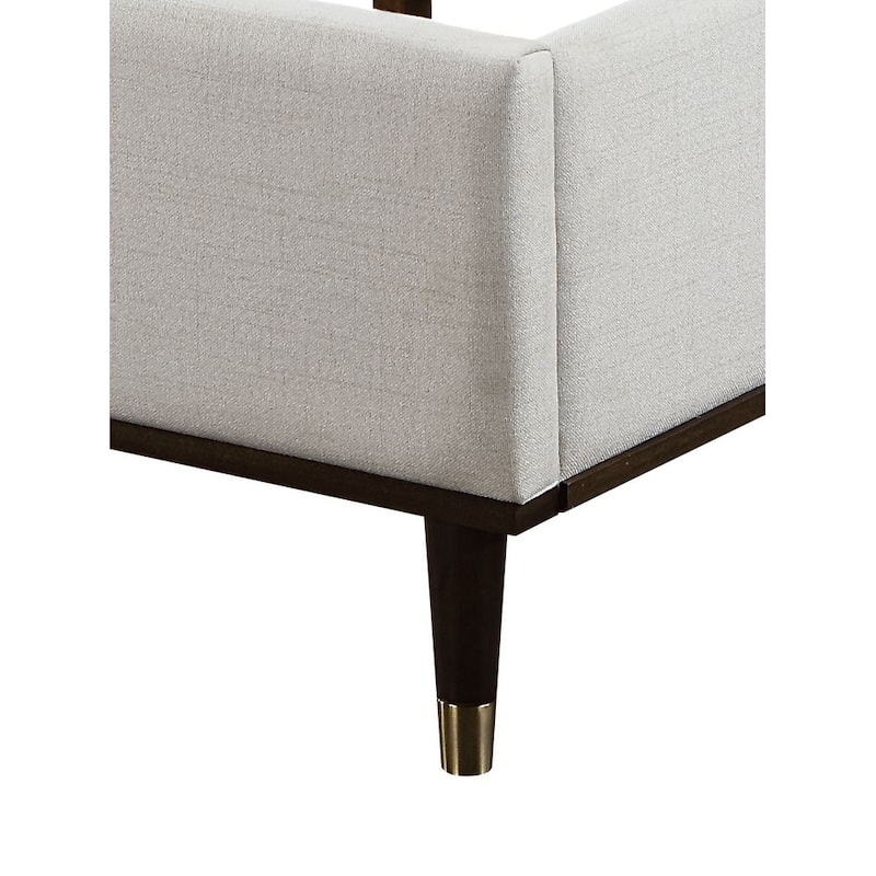 Light Gray Fabric Queen Bed with Wooden Legs