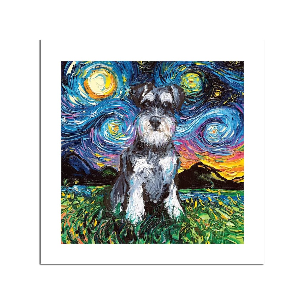 Schnauzer Night Fine Art Paper Print by Aja Trier - Multi