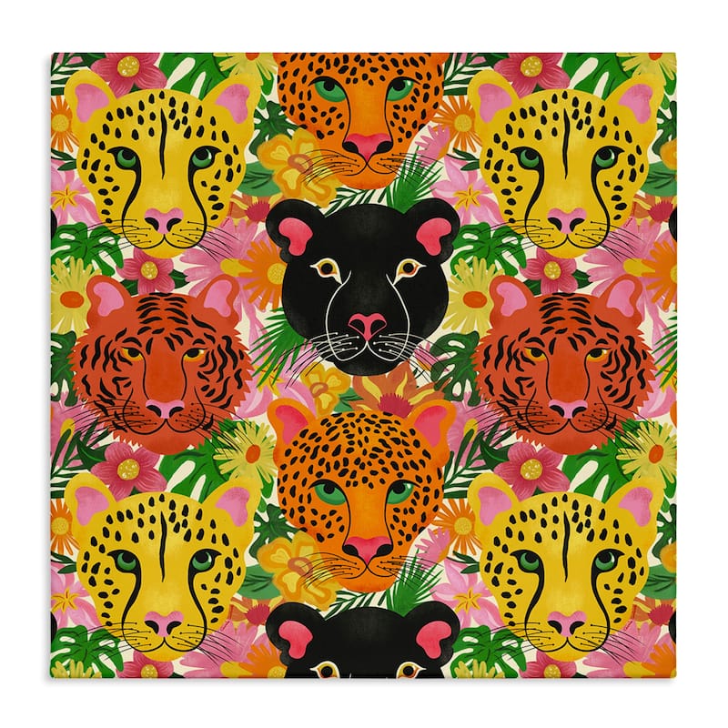 Stupell Jungle Cats Wildlife Pattern Canvas Wall Art Design By Carrie Cantwell - 17 x 17