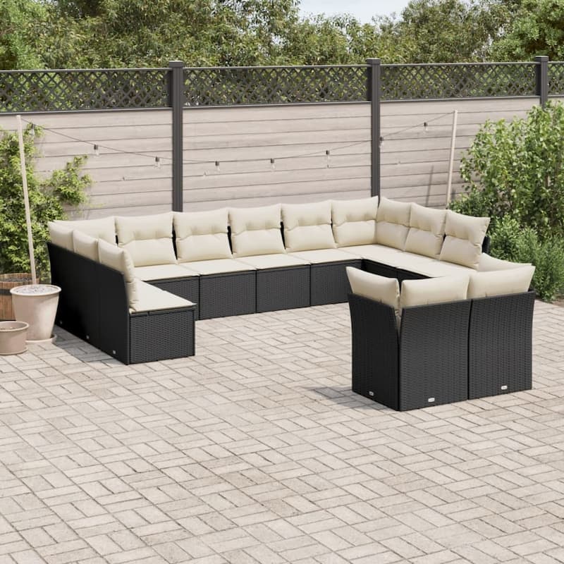 vidaXL Garden Sofa Set Black - Black and cream Large Without table