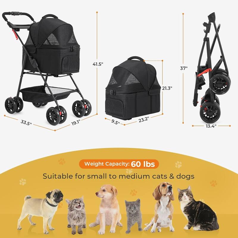 3 in1 Folding Dog/Cat Stroller for Medium Small Pets