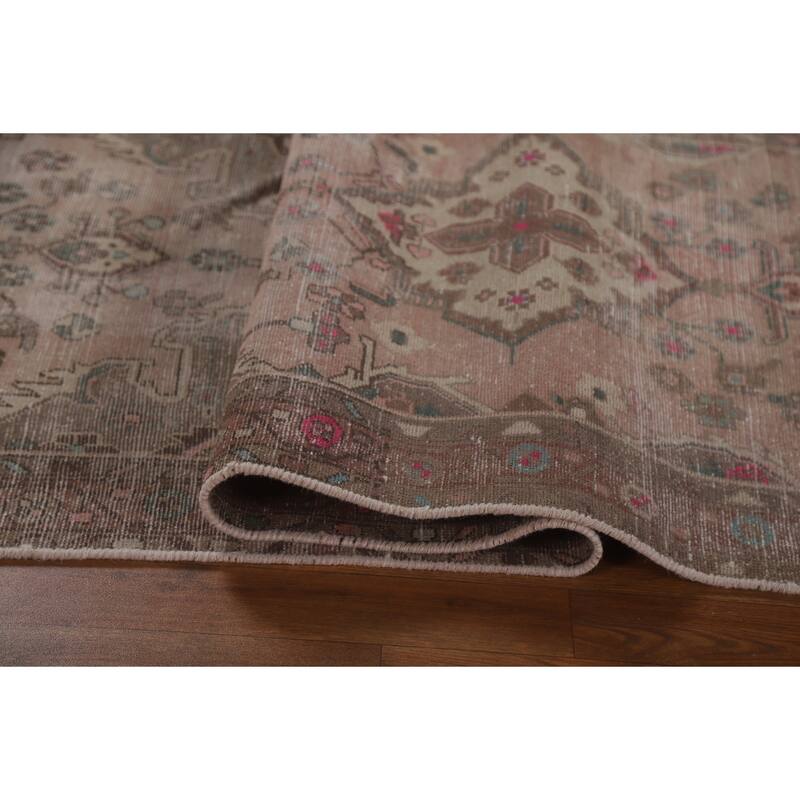 Hand Knotted Oriental 100% Wool Carpet Traditional Geometric Pink Hamedan Runner Rug - 9' 7'' X 3' 3''