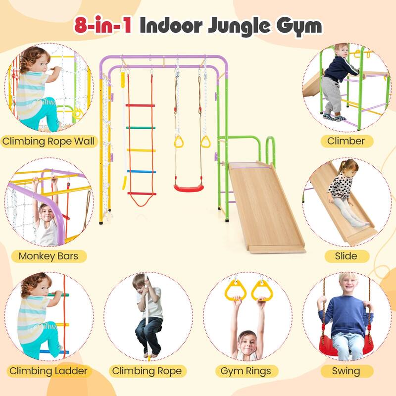 Costway Metal Indoor Jungle Gym 8-in-1 Climbing Playset with Monkey - See Details