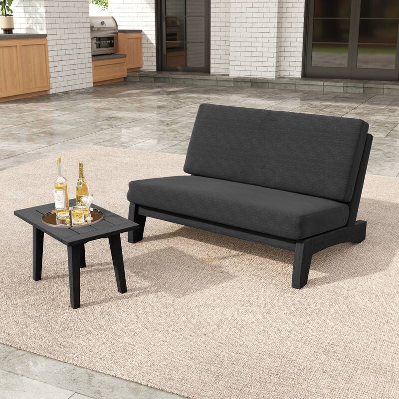 2-Piece Outdoor Teak Wood Loveseat Patio Set with Side Table