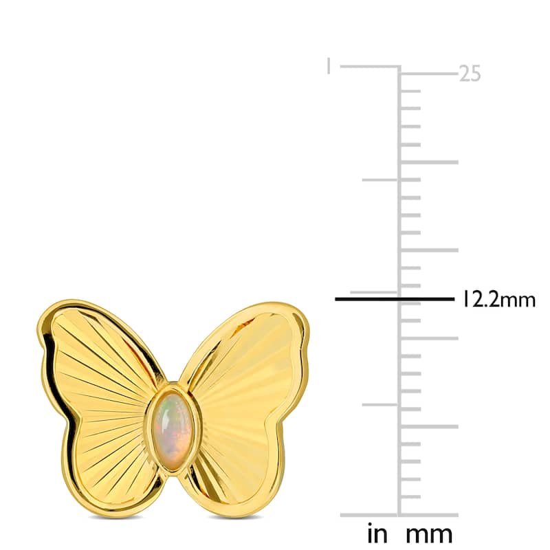 Miadora 1/10ct TGW Ethiopian Blue Opal Butterfly Stud Earrings in Yellow Silver