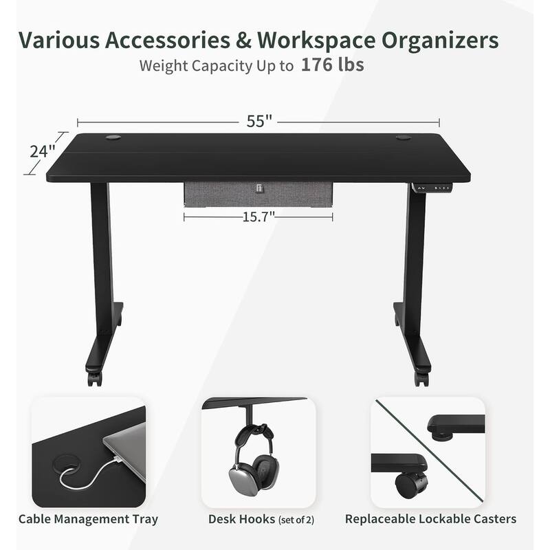 FEZIBO Standing Desk with Drawer, Adjustable Height Electric Stand up Desk, Sit Stand Home Office Desk, Ergonomic Workstation