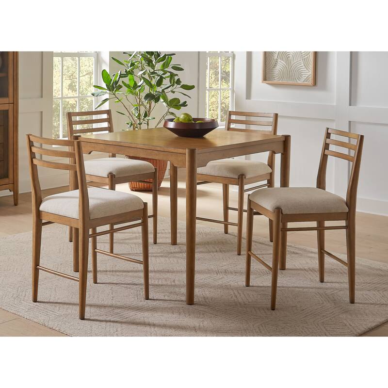 Modern Wood Square Counter Height Kitchen Table with Four Chairs, Brown - Large - Brown