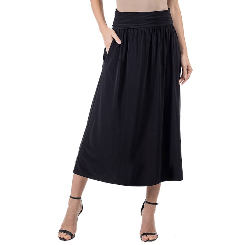 24seven Comfort Apparel Womens Foldover Maxi Skirt With Pockets