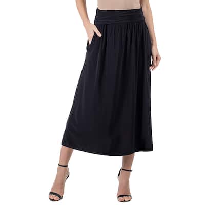 24seven Comfort Apparel Womens Foldover Maxi Skirt With Pockets