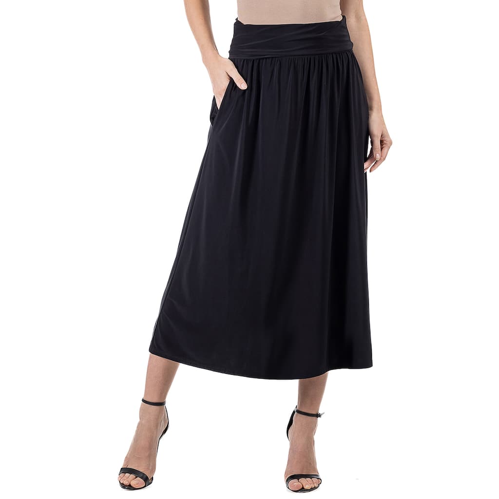 24seven Comfort Apparel Womens Foldover Maxi Skirt With Pockets