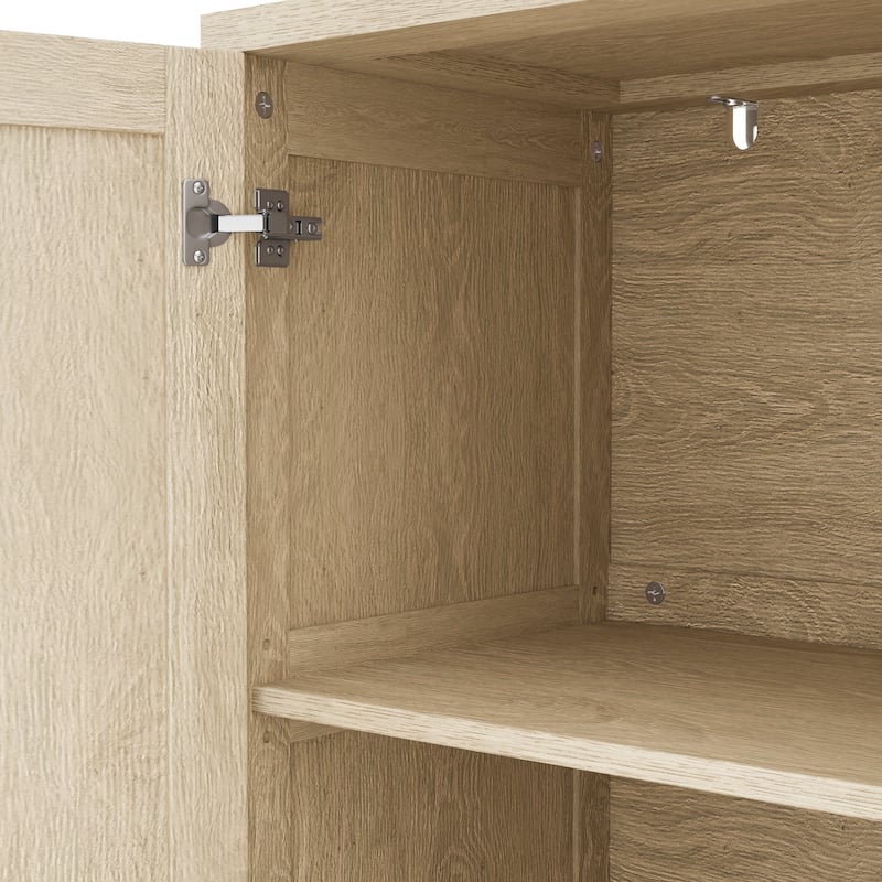 70" Rattan Sideboard Buffet Cabinet with Adjustable Shelves and Storage, Solid Wood Legs, for Kitchen or Dining