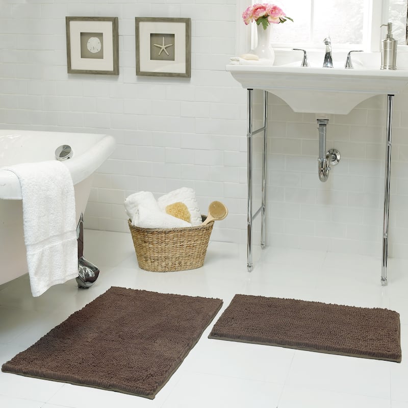 Resort Collection Plush Shag Chenille 17 x 24 in. and 21 x 34 in. 2-Piece Bath Mat Set