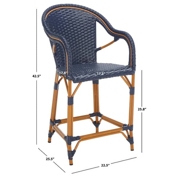 dimension image slide 0 of 5, SAFAVIEH California Outdoor Bistro 26-inch Counter Stool with Arms - 23" W x 26" D x 43" H