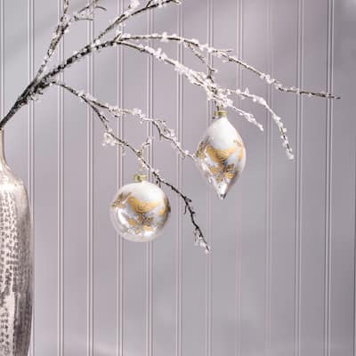 4-6" Glass Dove Ball And Finial Ornament Set of 2