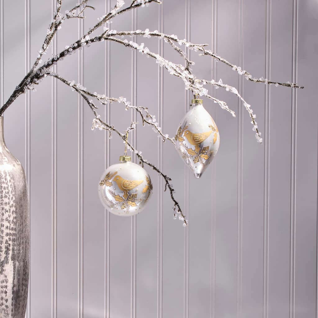 4-6" Glass Dove Ball And Finial Ornament Set of 2