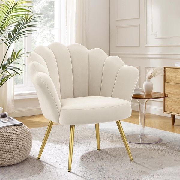 Andeworld accent chair for living room Velvet Gold Cute Vanity Chair with Back for Makeup Room Upholstered Shell Shaped Office On Sale Bed Bath Beyond 36176236