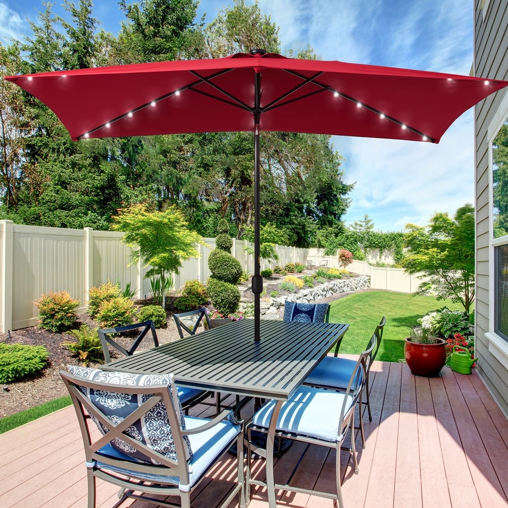 LIVOOSUN LED 10 x 6.5Ft Patio Table Umbrellas Outdoor Market Umbrella with Aluminium/Steel Pole, UV-Resistant Canopy