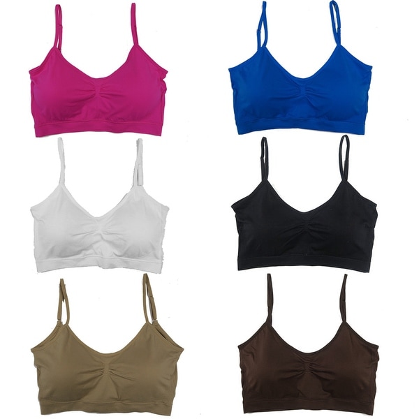 Women's 6 Pack Plus Size Adjustable Straps Padded Scoopneck Wire Free Bralettes Bras