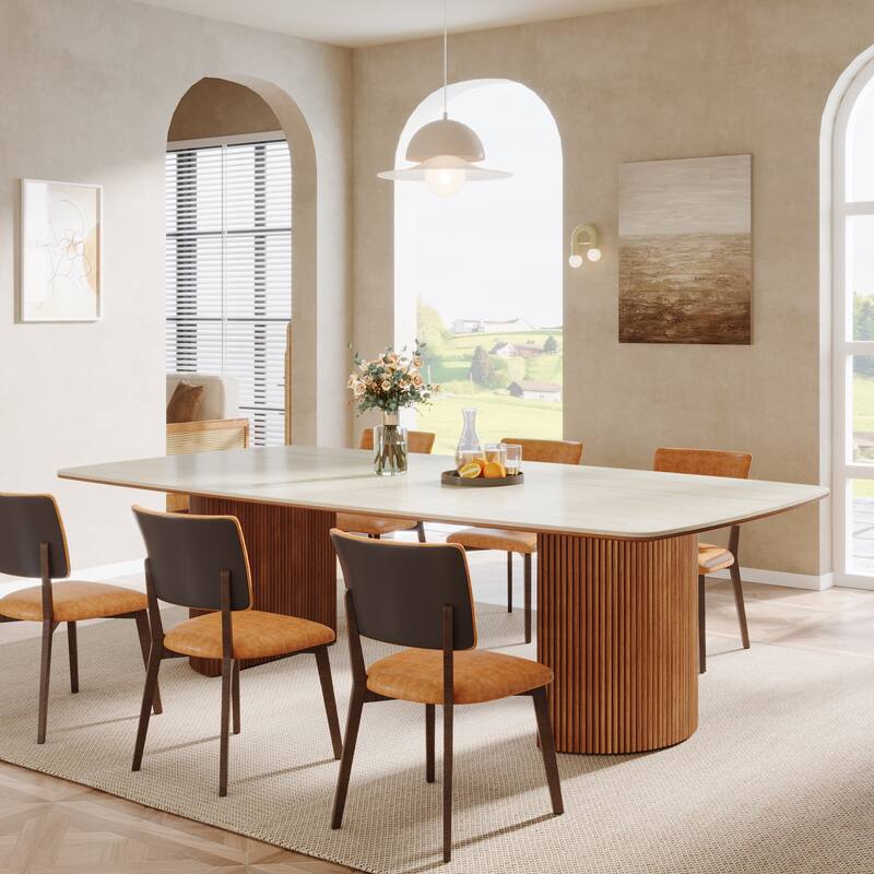 78.8-inch Large Dining Table with Travertine Slab Top for Kitchen Dining Room