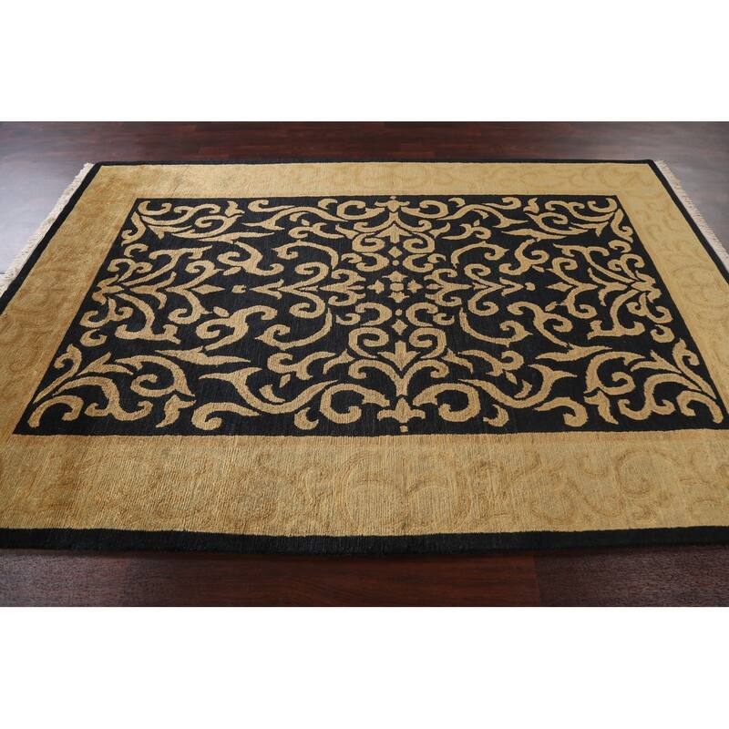 Vegetable Dye Geometric Nepalese Oriental Area Rug Wool Hand-knotted - 6'1" x 9'0"