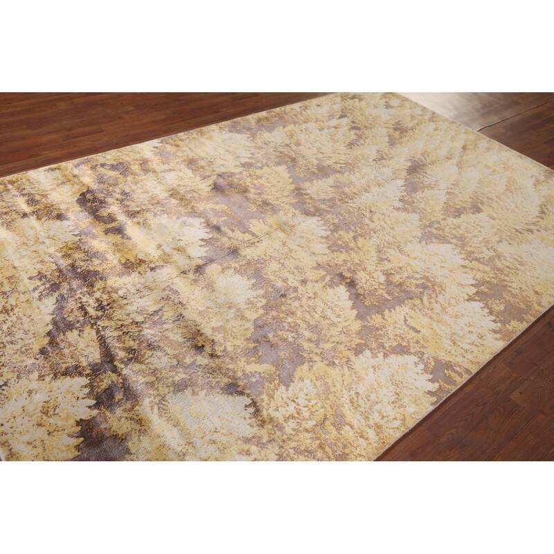 Yellow Abstract Oriental Area Rug Hand-Knotted Wool Carpet - 5'11"x 9'0"