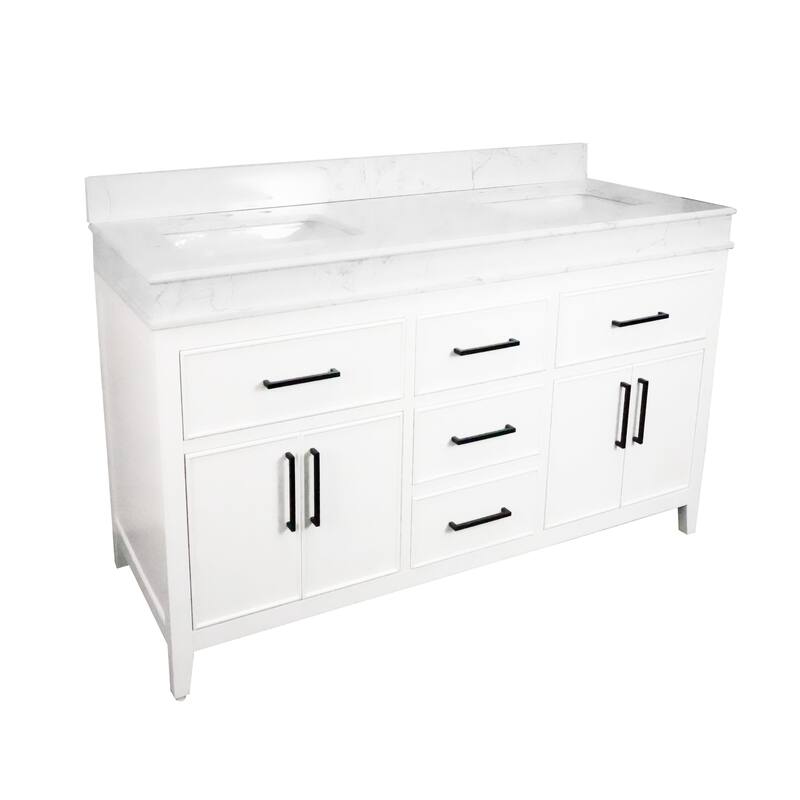 KitchenBathCollection Kensington 60" Double Bathroom Vanity with Engineered Marble Top