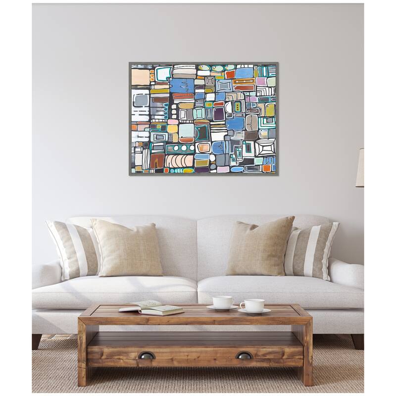Kate and Laurel Sylvie Newsprint Horizontal Framed Canvas by Leah Nadeau