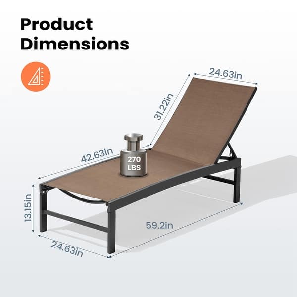 dimension image slide 3 of 8, Pellebant Outdoor Patio Adjustable Chaise Lounge Chairs