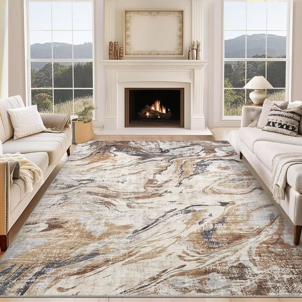 Garvee Cloud Ink Modern Abstract Washable Area Rug - On Sale - Bed