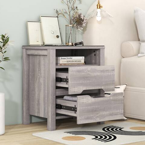 Nestfair Multifunctional Nightstand with Wireless Charging and 2 Drawers
