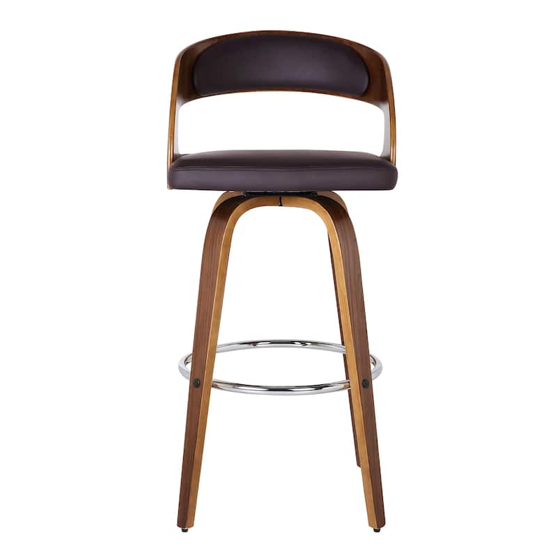 Shelly Mid-Century Swivel Bar Stool, Upholstered Counter Height Chair with Bentwood Legs